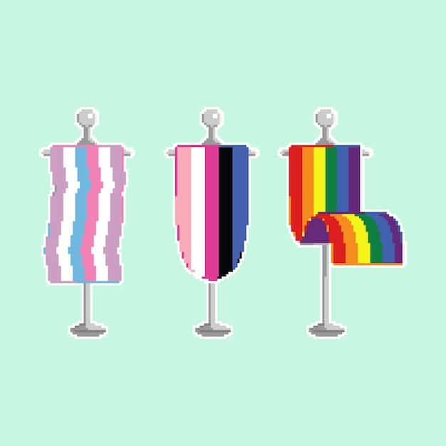An illustration showcasing various Pride flags subtly incorporated into the skins and backgrounds of different League of Legends champions, representing the diverse identities within the LGBTQ+ community.