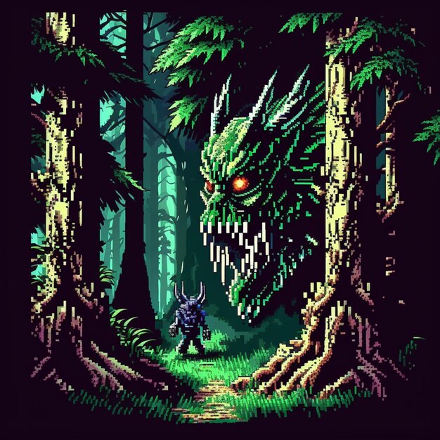 A vibrant scene of the Battle Boss ward skin, showing a pixelated, 8-bit style monster guarding an area of the jungle. The bright colors and retro design contrast sharply with the surrounding map.