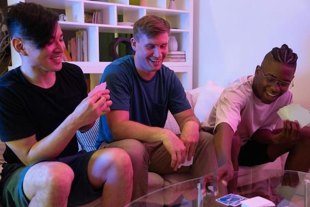 An LGBT League of Legends esports team having a team-building session in a relaxed, friendly setting. They are laughing and engaging with each other, showcasing camaraderie and a supportive atmosphere. The setting includes comfortable seating and décor with LGBT pride symbols.
