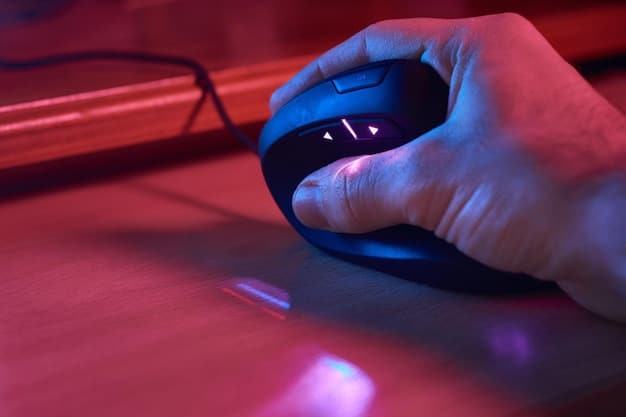 Close-up shot of the player's hands intensely working the mouse and keyboard during a League of Legends match. The screen shows a chaotic team fight with special effects.