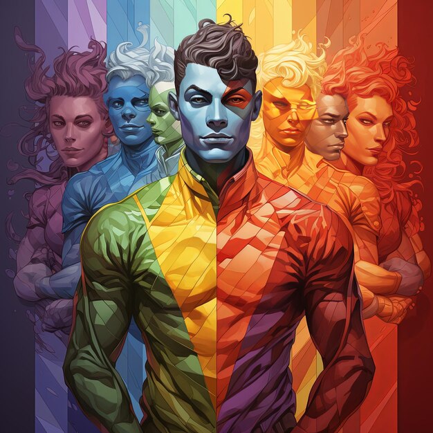 A fan-created collage showcasing various interpretations of League of Legends champions as LGBTQ+ icons, highlighting popular pairings and headcanon storylines that have emerged from the player community. The images are colorful and expressive, demonstrating The Evolution of LGBTQ+ Themes in League of Legends in fan culture.