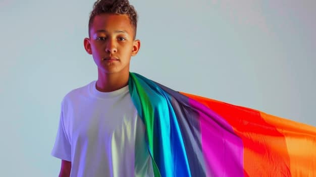 A close-up shot of an esports player wearing a rainbow-colored jersey sleeve, symbolizing LGBTQ+ pride. The focus is on the team's sponsor logo subtly integrated with the pride colors.