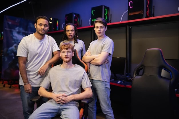 A professional League of Legends esports team, featuring diverse members, gathered for a team photo, with subtle LGBT pride flags or pins integrated into their attire or background, symbolizing unity and acceptance.