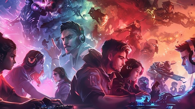 A digital art image depicting a diverse group of League of Legends esports fans, some holding pride flags, cheering passionately in a stadium, with a focus on their faces showing excitement and inclusivity.